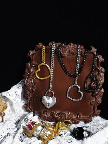 REVERIEE Heart Lock Chain Choker Stainless Steel