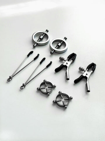 4 Pairs Nipple Clamps Holiday Gift Set Non-Piercing Adjustable Body Jewelry Collection | Silver Tone