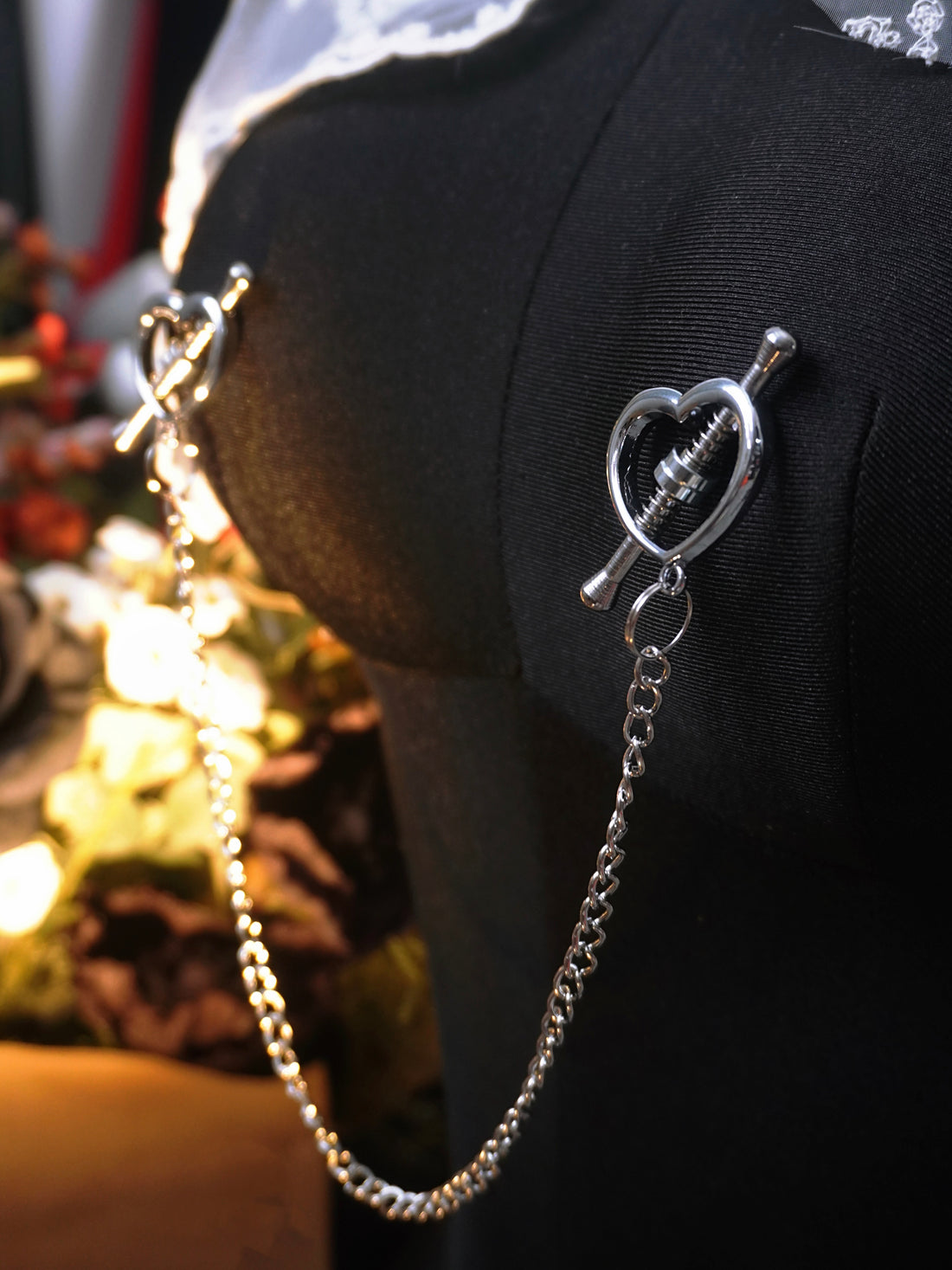 Reveriee Venus Heart Chain Nipple Clamps | Stainless Steel Spring Clamps