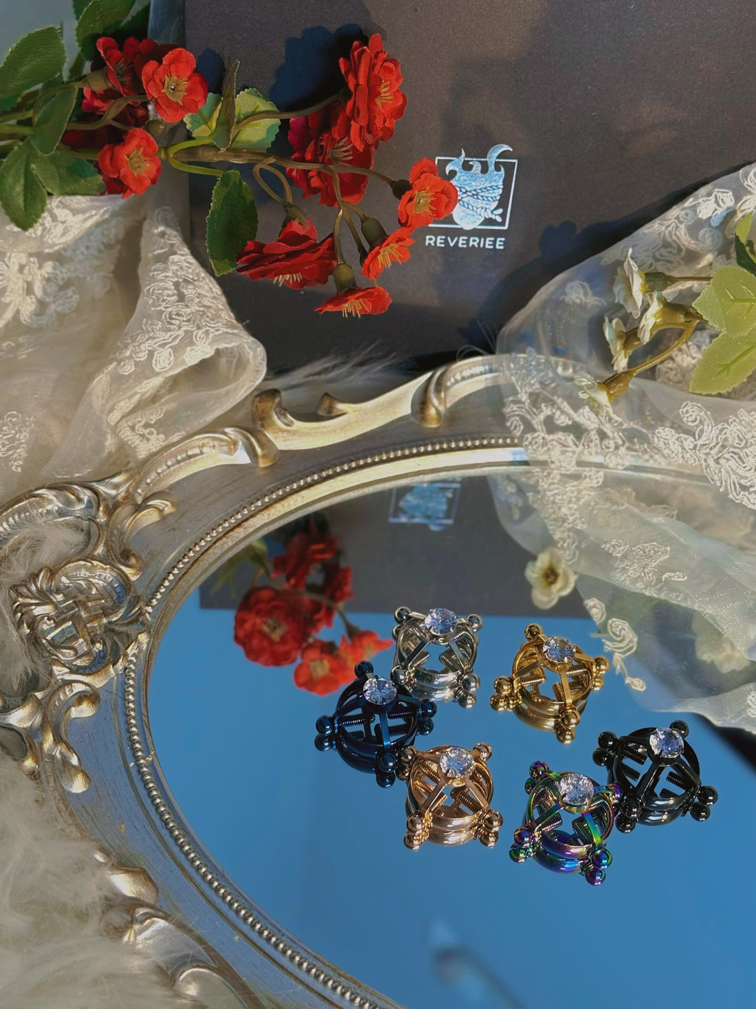 Stainless Steel Nipple Cage Clamps with Gemstone • Adjustable Pressure