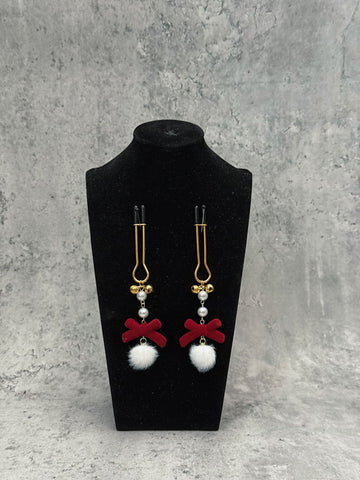 REVERIEE Bow Nipple Clamps with Fluffy Ball Pendant