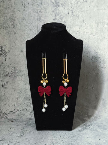 REVERIEE Red Bow Bell Nipple Clamps