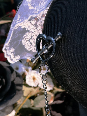 Reveriee Venus Heart Chain Nipple Clamps | Stainless Steel Spring Clamps