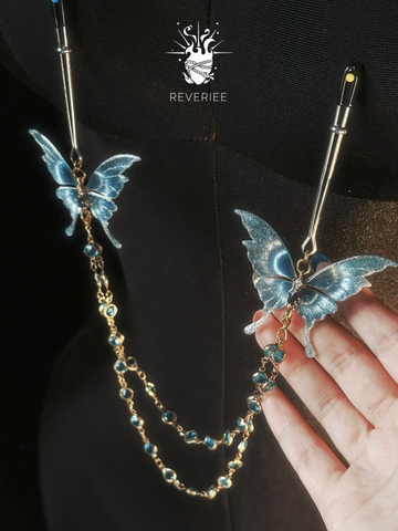 Hand-painted Butterfly Nipple Clamps Jewelry - Blue