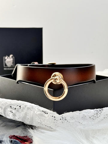 REVERIEE handmade Leather O-Ring Collar – Adjustable Choker Necklace in Black or Orange, Minimalist Gift/Kinky Collar/LGBTQ