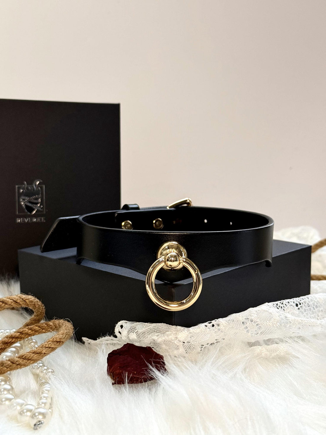 REVERIEE handmade Leather O-Ring Collar – Adjustable Choker Necklace in Black or Orange, Minimalist Gift/Kinky Collar/LGBTQ
