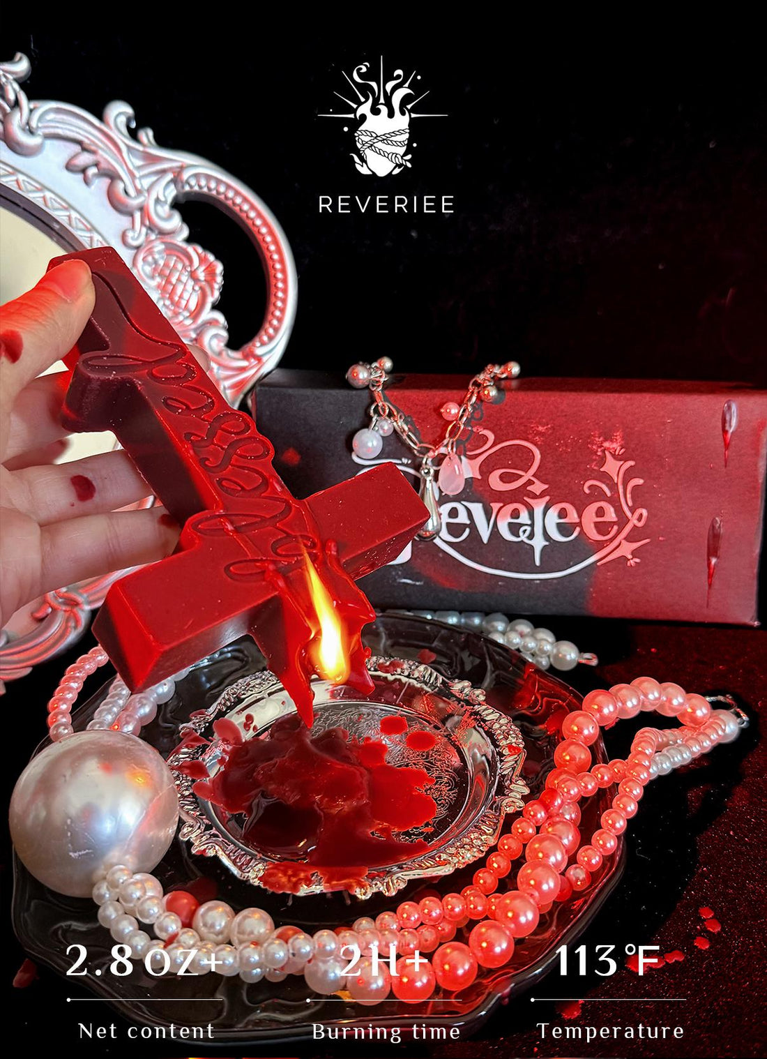 REVERIEE Wax Play Candle – Handmade Low-Temp Soy Drip Wax for Sensual Temperature Play, Cross-Shaped Kinky Valentine Gift for Couples & BDSM