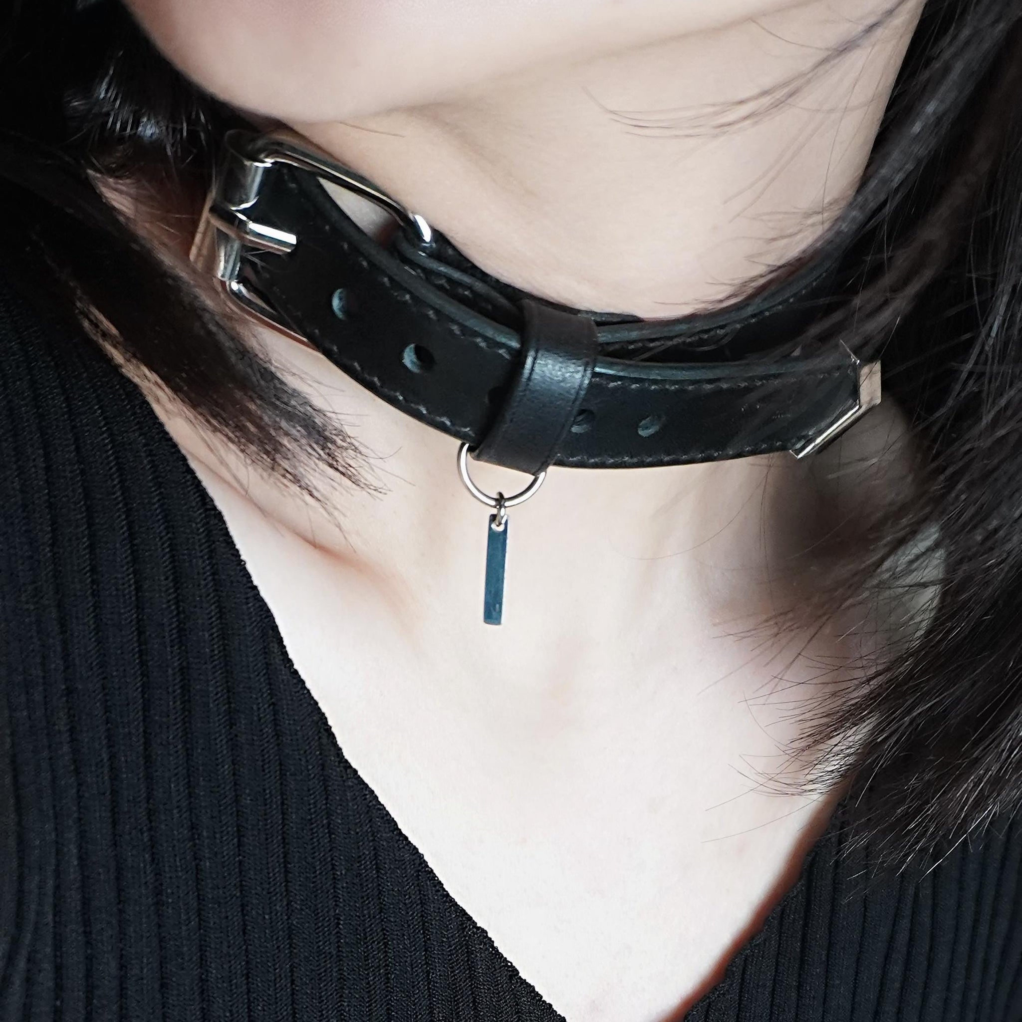 REVERIEE "Sylus" – Handmade Black Leather Statement Collar | Minimalist Choker |Party & Everyday Accessory/Custom Engraved Name Collar