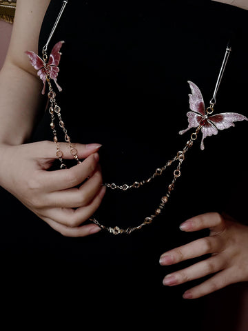 REVERIEE Handcrafted and Painted Butterfly Nipple Clamps – Pink Custom Art, Elegant Design, and Intimate Play