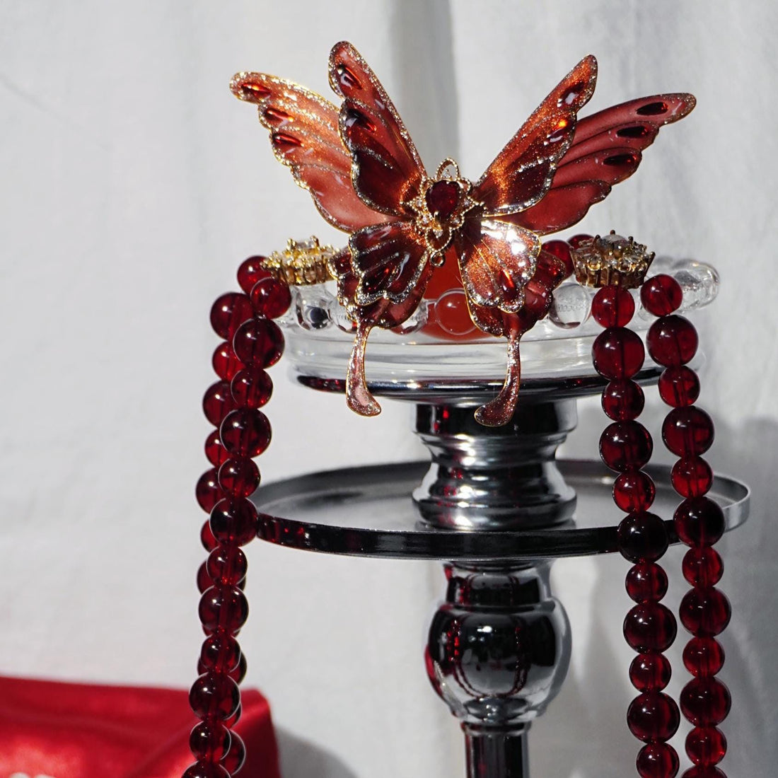 Handmade Ball Gag Red Butterfly Necklace – Crystal, BDSM custom Jewelry, Kinky Gift for Her, LGBTQ+ Fetish Accessory designed by REVERIEE